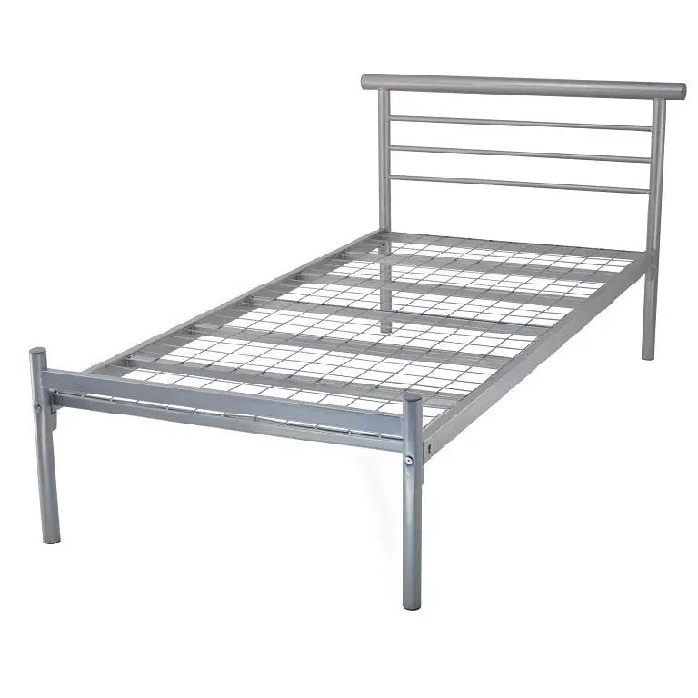 Contract Metal Bed Frame With Mesh Base, Silver