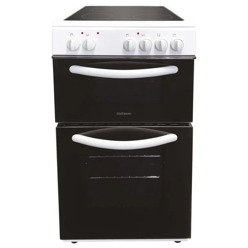 Double Oven Electric Cooker, 4 Zones, 50cm Wide, White
