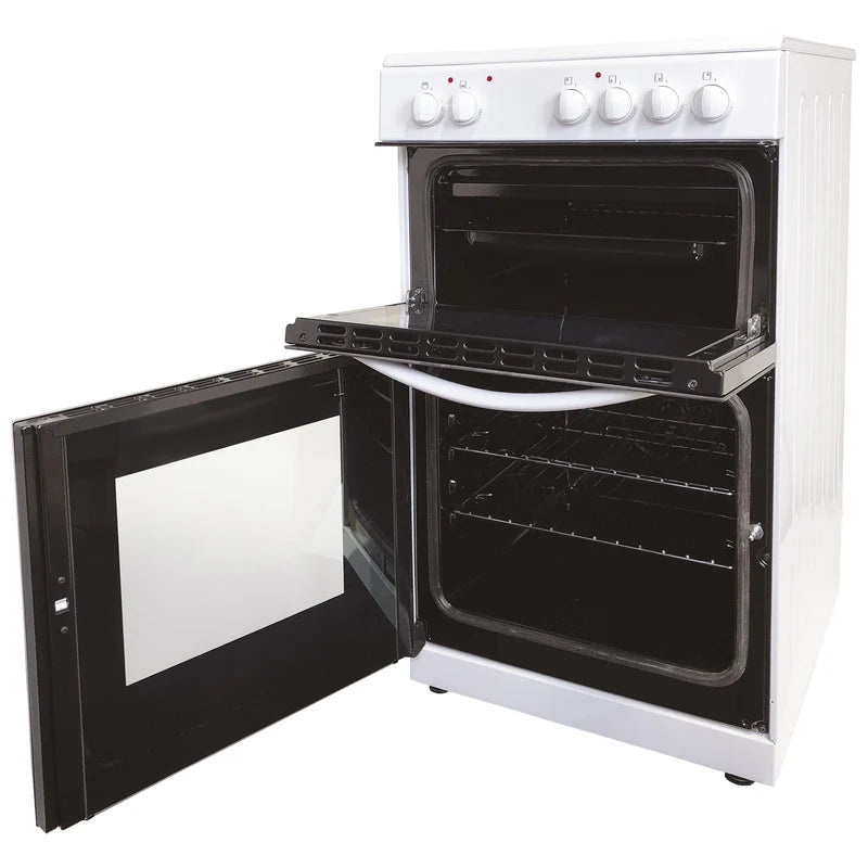 Double Oven Electric Cooker, 4 Zones, 50cm Wide, White