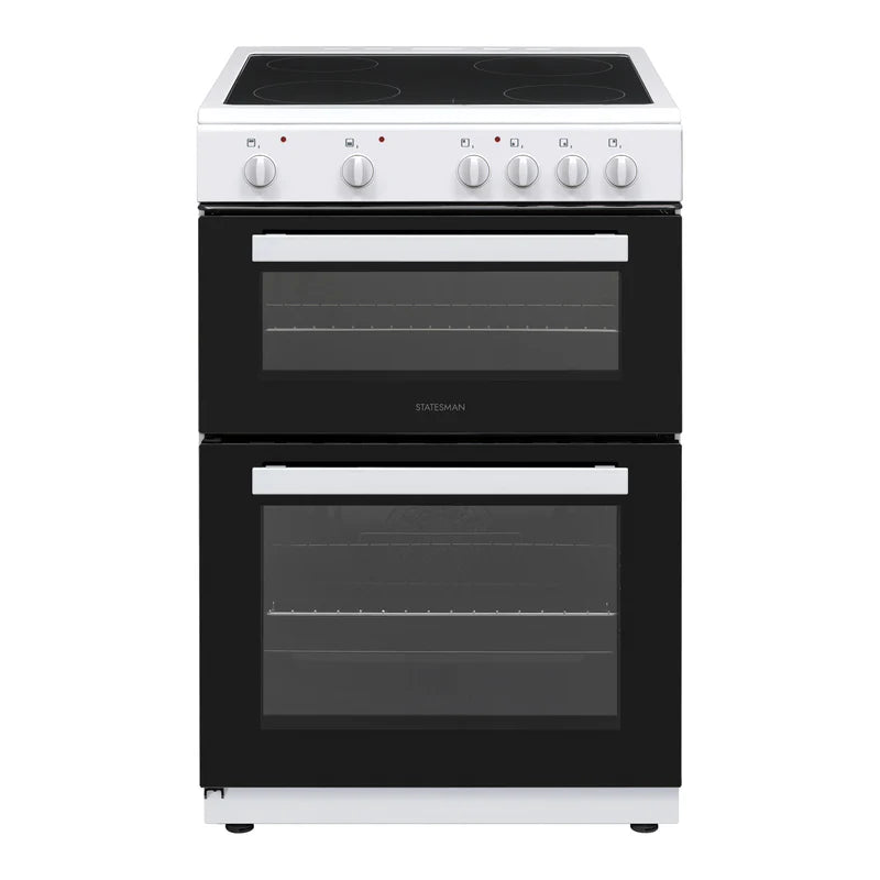 Double Oven Electric Cooker, 4 Zones, 60cm Wide, White