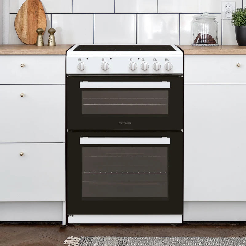 Double Oven Electric Cooker, 4 Zones, 60cm Wide, White