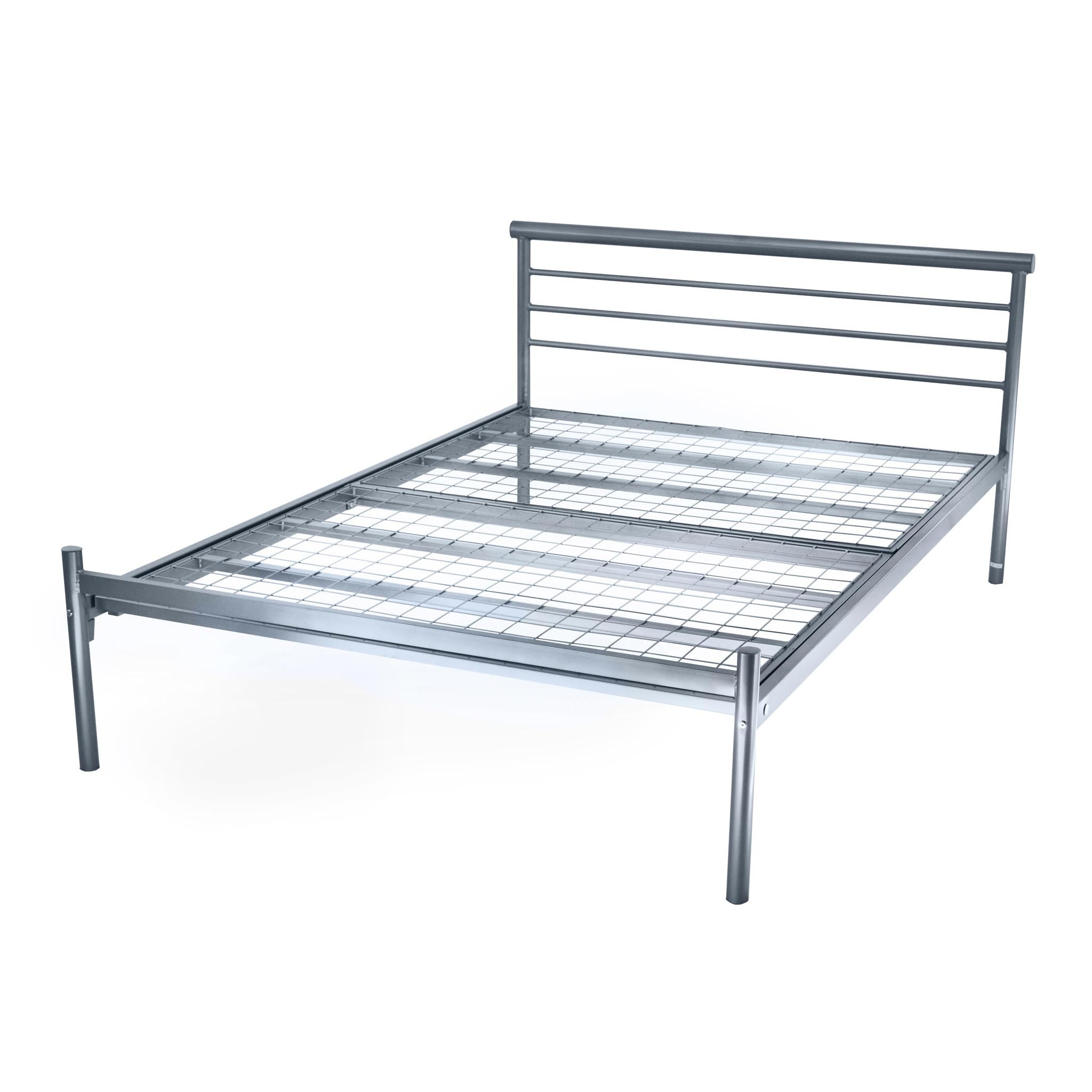 Contract Metal Bed Frame With Mesh Base, Silver