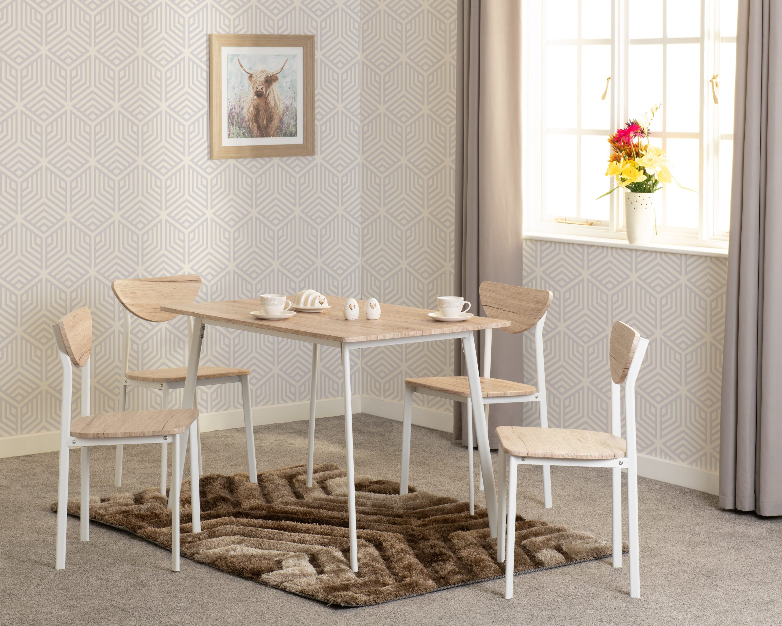 Riley Large Dining Set Table & 4 Chairs